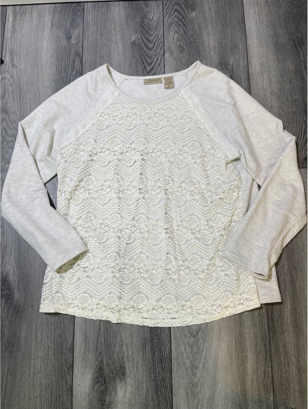 Art and Soul Cream/Ivory lace and pearl lined sweater blouse XL EUC